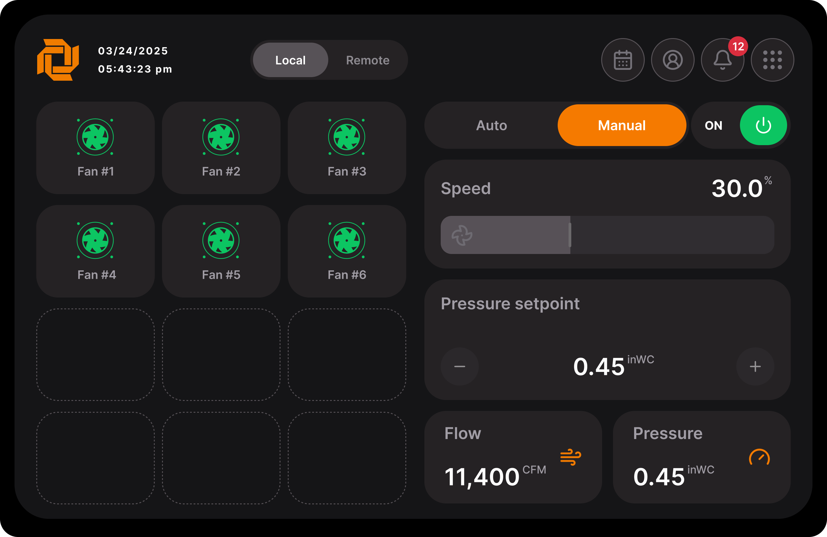 CreoCore HMI — Running — Manual mode
